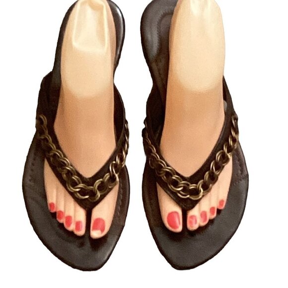 Apepazza Leather Thong/Sandal Bronze Chain Link Accent Sz 9 BOHO Brown #126L - Picture 2 of 10